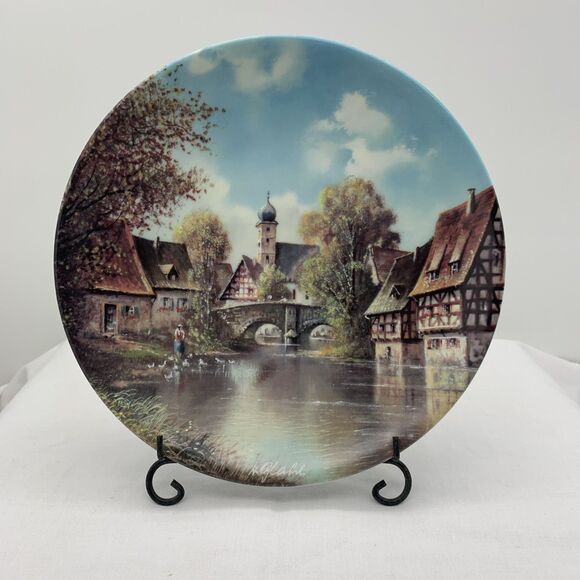 By The Old Bridge Collector Plate COA and Box 1991 Helmut Glossl Artist Germany - Picture 1 of 12